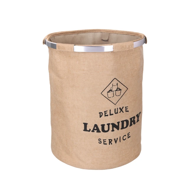 Immagine di Cestone Tondo in Tessuto Beige per Lavanderia
