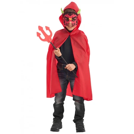 Immagine di Costume Diavoletto per Bambino per Halloween e Carnevale - Set con Mantello, Maschera e Forcone, 3-6 anni