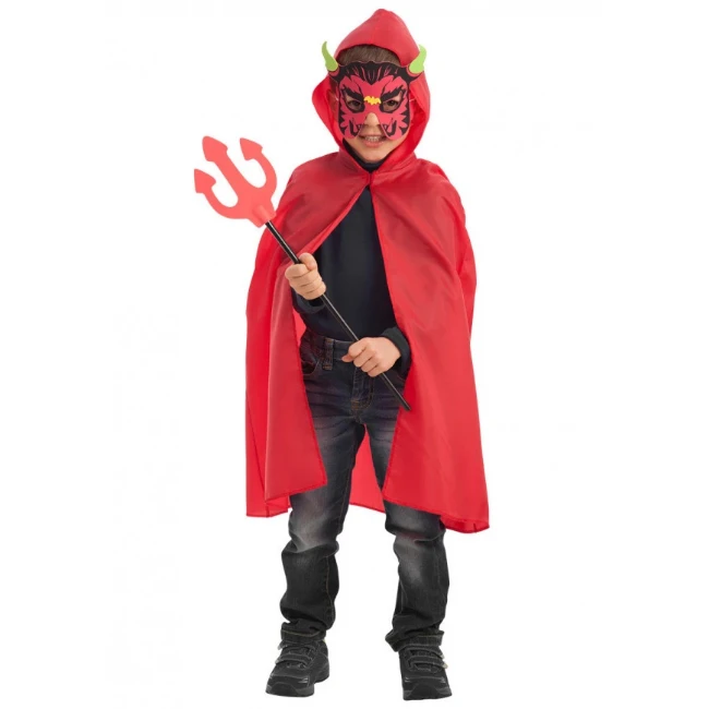 Immagine di Costume Diavoletto per Bambino per Halloween e Carnevale - Set con Mantello, Maschera e Forcone, 3-6 anni