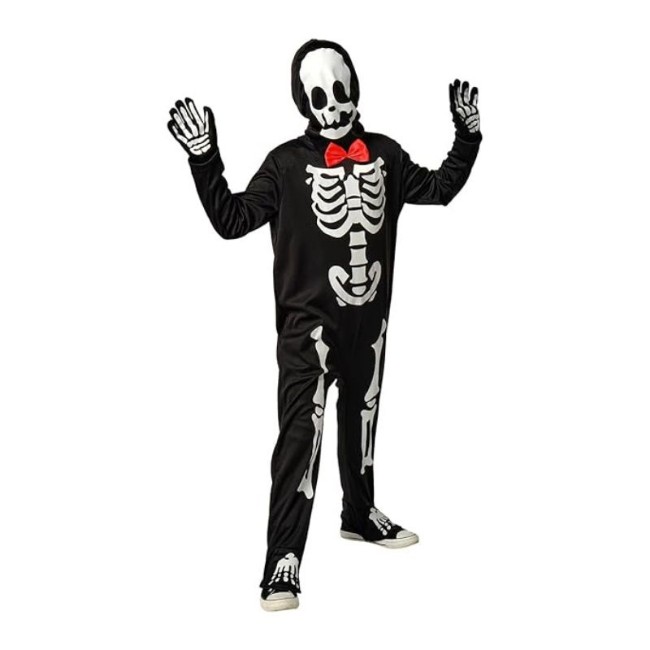 Costume Scheletro Fosforescente con Papillon Rosso