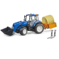 Bruder Trattore New Holland T5.120 con Benna e Balla di Fieno