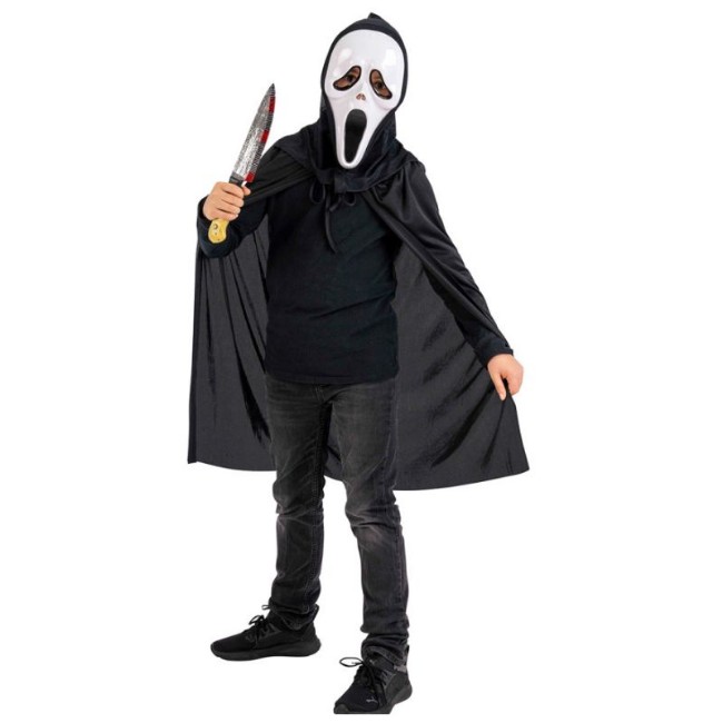 Set Fantasma per Bambini - Mantello con Cappuccio, Maschera e Coltello