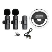 Doppio Microfono Lavalier Wireless con Anello LED