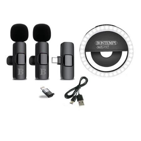 Doppio Microfono Lavalier Wireless con Anello LED
