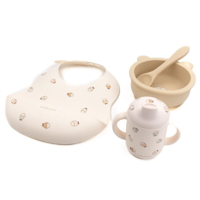 Immagine di Bamboom Set Prima Pappa Neonato in Silicone con Bavaglino, Ciotola, Bicchiere, Cucchiaio