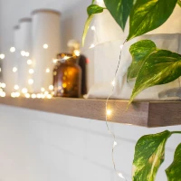Catena di Luci 100 nanoLED Bianco Caldo a Batteria con Timer - Cavo di Metallo 5m per Decorazioni Natalizie	