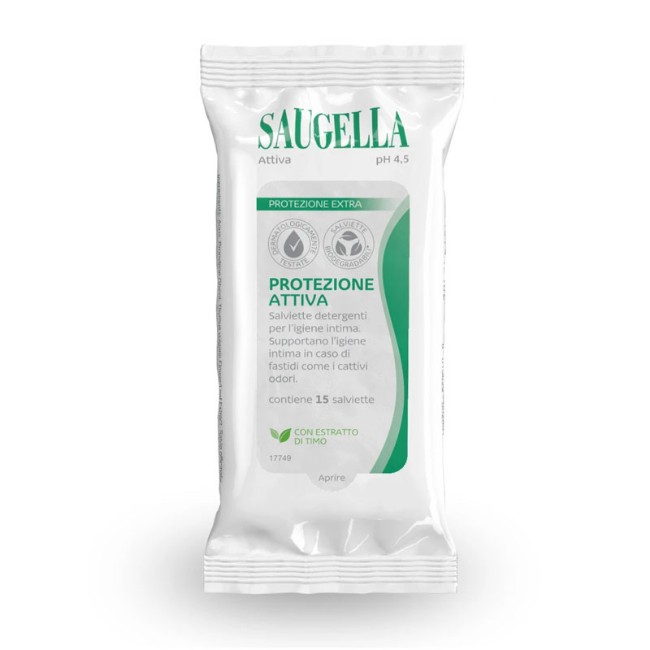 Immagine di Saugella Salviette Intime Attiva pH 4.5 Lenitive e Rinfrescanti - 15 pezzi