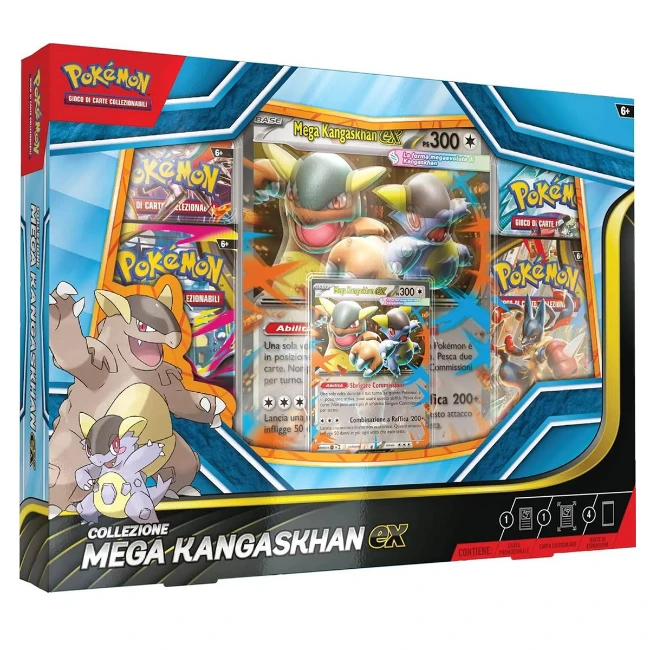 Pokemon Collezione Mega Kangaskhan, 4 Buste, Promo Olografica e Jumbo