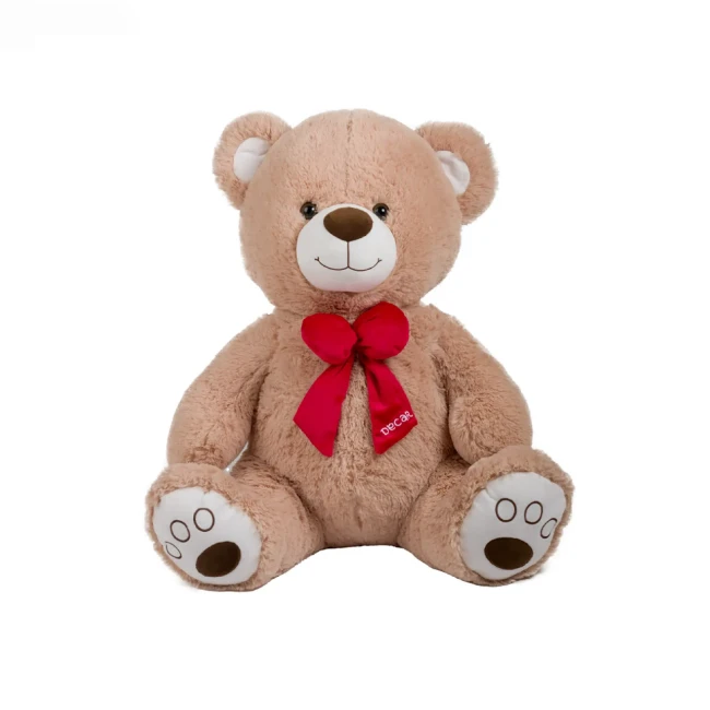 Orso Seduto Beige da 55 cm con Fiocco Rosso