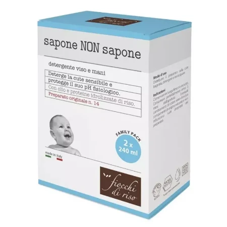 Immagine di Fiocchi di Riso Sapone non Sapone Detergente Viso e Corpo per Bambini 2 x 240 ml
