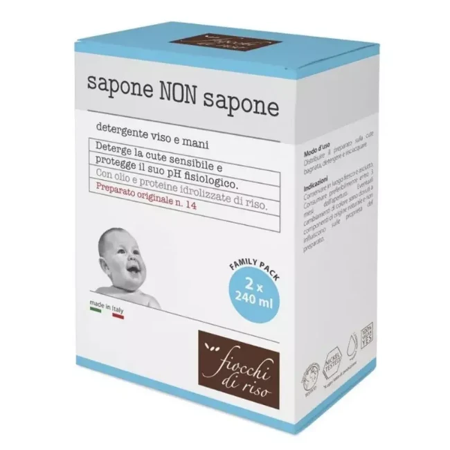 Immagine di Fiocchi di Riso Sapone non Sapone Detergente Viso e Corpo per Bambini 2 x 240 ml