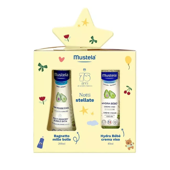 Immagine di Mustela Cofanetto Notti Stellate - Cofanetto Regalo per Neonato con Bagnetto Mille Bolle e Hydra Bebé Viso