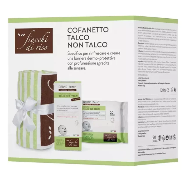 Immagine di Fiocchi di Riso Cofanetto Talco non Talco con Salviette e Telo Mare