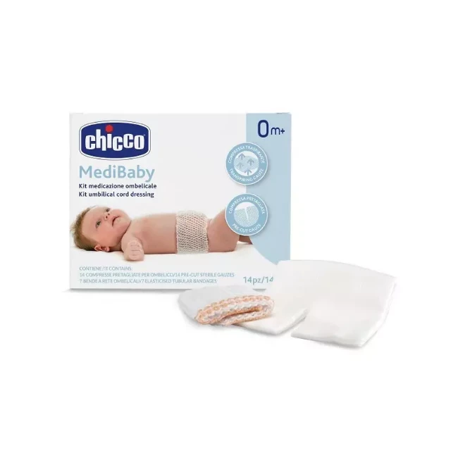 Immagine di Chicco MediBaby Kit Medicazione Ombelicale con 14 Compresse Pretagliate Sterili e 7 Bende a Rete