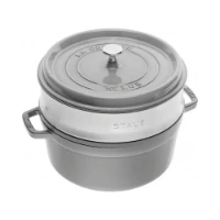 Immagine di Staub Cocotte Rotonda in Ghisa con Cestello a Vapore - Grigio Grafite