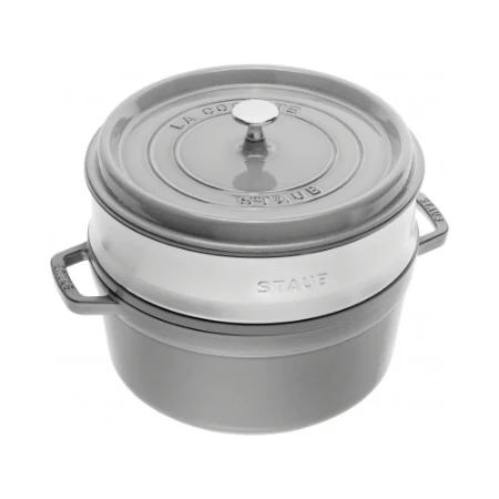 Immagine di Staub Cocotte Rotonda in Ghisa con Cestello a Vapore - Grigio Grafite
