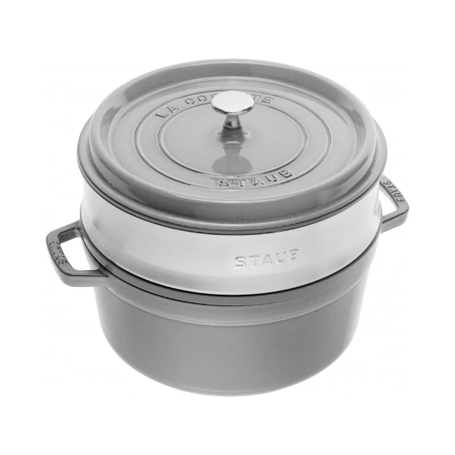 Immagine di Staub Cocotte Rotonda in Ghisa con Cestello a Vapore - Grigio Grafite
