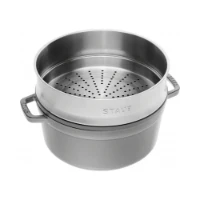 Immagine di Staub Cocotte Rotonda in Ghisa con Cestello a Vapore - Grigio Grafite