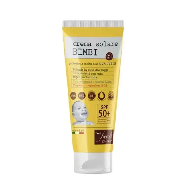 Immagine di Fiocchi di Riso Crema Solare SPF 50+ 100 ml Tubo per Neonati e Bambini - Protezione UVA UVB IR, Resistente all'Acqua