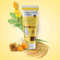 Immagine di Fiocchi di Riso Crema Solare SPF 50+ 100 ml Tubo per Neonati e Bambini - Protezione UVA UVB IR, Resistente all'Acqua