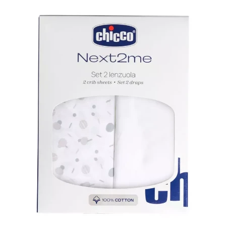 Immagine di Chicco Set 2 Lenzuola in Cotone per Culla Next2Me con Lenzuolo Sopra e Lenzuolo Sotto con Angoli
