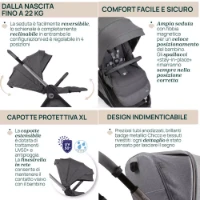 Immagine di Chicco Trio Bellagio 2 Passeggino Seduta Reversibile, Navicella Gran Comfort e Seggiolino Auto First Seat Recline - da 0 a 4 Anni