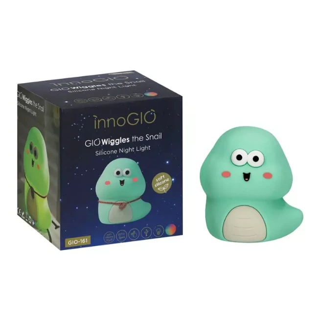 Immagine di InnoGio GIOwiggles The Snail Luce Antibuio in Silicone per Bambini, Lampada Notturna Ricaricabile USB-C, Cambio Colore e Luminosità Al Tocco