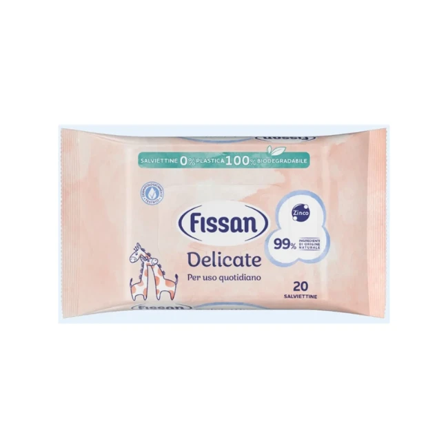 Immagine di Fissan Salviettine Delicate Neonato con Aloe Vera e Zinco per Pelle Sensibile e Cambio Pannolino - 20 Pezzi
