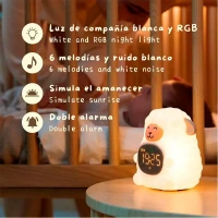 Immagine di Miniland Time to Sleep Luce Notturna Sleep Trainer per Bambini con Sveglia Educativa, Rumore Bianco e Indicatori Visivi