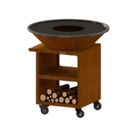 Immagine di Braciere Barbecue Plancha OYAT Pontaillac 98 Pro in Acciaio Corten Cognac, Ø98 cm