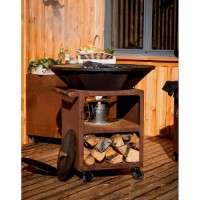 Immagine di Braciere Barbecue Plancha OYAT Pontaillac 98 Pro in Acciaio Corten Cognac, Ø98 cm