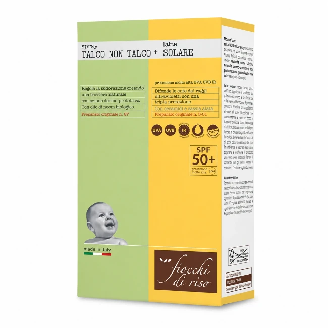 Immagine di Fiocchi di Riso Kit Spray Talco NON Talco e Latte Solare SPF 50+