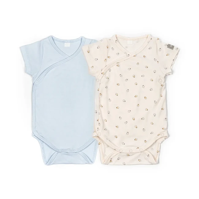 Immagine di Bamboom Set 2 Body Manica Corta Print Fishes e Azzurro in Bambù Organico - Taglie Assortite