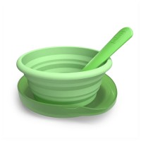 Immagine di Chicco Set Pappa da Viaggio Compatto con Piatto Pieghevole in Silicone, Cucchiaio e Astuccio 6M+ 