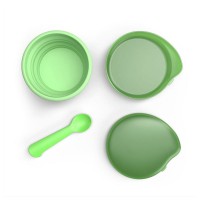 Immagine di Chicco Set Pappa da Viaggio Compatto con Piatto Pieghevole in Silicone, Cucchiaio e Astuccio 6M+ 