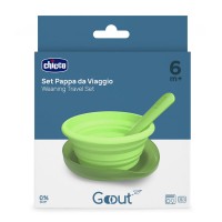 Immagine di Chicco Set Pappa da Viaggio Compatto con Piatto Pieghevole in Silicone, Cucchiaio e Astuccio 6M+ 