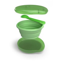 Immagine di Chicco Set Pappa da Viaggio Compatto con Piatto Pieghevole in Silicone, Cucchiaio e Astuccio 6M+ 