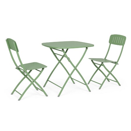 Immagine di Set Bistrot da Esterno Bizzotto Yvonne Tavolo e 2 Sedie Pieghevoli, Acciaio Verde Salvia