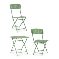 Immagine di Set Bistrot da Esterno Bizzotto Yvonne Tavolo e 2 Sedie Pieghevoli, Acciaio Verde Salvia