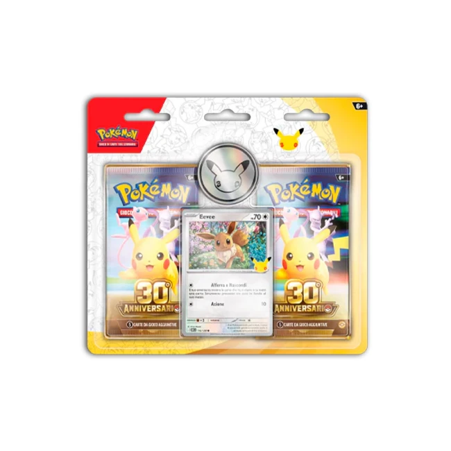 Immagine di Pokémon GCC 30° Anniversario Blister Eevee con 2 Buste, Carta Olografica e Moneta